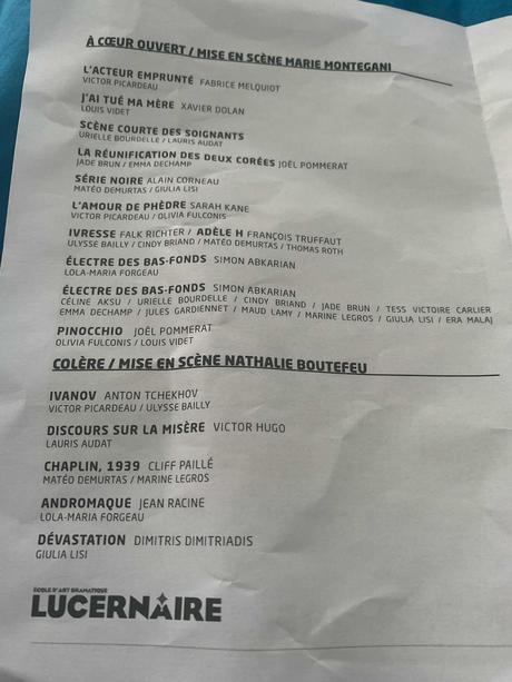 Les élèves de première année de l’école du Lucernaire présentent….