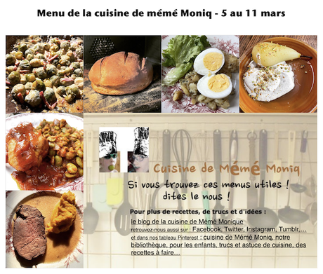 menus de la cuisine de mémé Moniq du 5 au 11 mars