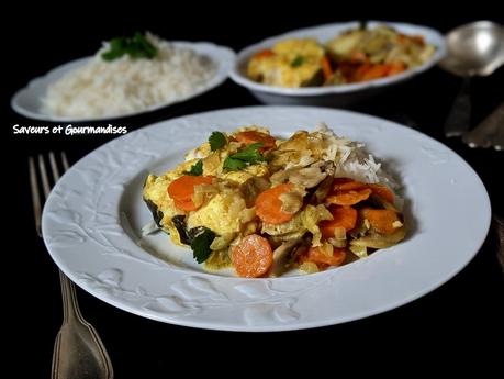 Congre aux carottes et champignons sautés, sauce crémée. Congre aux carottes et champignons sautés, sauce crémée.