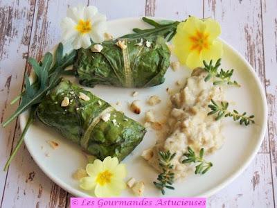 Nems de blettes au risotto et crème de champignons (sans crème) (Vegan)