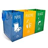 Ecologie : Comment devenir un bon trieur ? NORGGO Sac a Tri Selectif, Trio de Sacs Pour le Tri Sélectif - 40L Verre, 40L Papier & 45L Plastique - Poignées & Attaches - Sacs Solides & Souples, Recyclage des Déchets - Capacité Jusqu'à 60kg