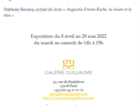 Galerie Guillaume – Exposition Augustin Frison-Roche  à partir du 7 Avril 2022.