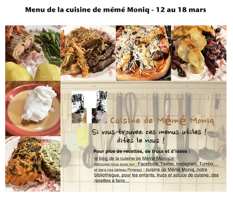 menus de la cuisine de mémé Moniq du 12 au 18 mars