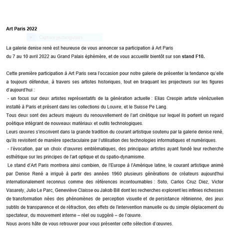 Galerie Denise René ART PARIS 2022. 7/10 Avril 2022.