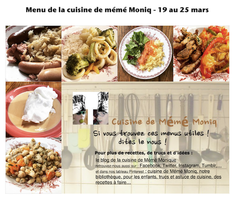 menus de la cuisine de mémé Moniq du 19 au 25 mars