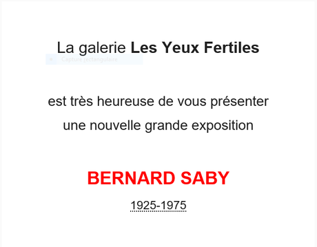 Galerie « Les Yeux Fertiles » Exposition Bernard Saby » 8 au 28 Avril 2022.