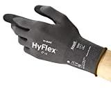 Ansell HyFlex 11-840 Gants de Travail Professionels, Nitrile Anti Coupure Haute Resistance, Protection Mécanique, Manutention et Bricolage, Gant Fin Homme Femme Lavable, Noir, Taille 9, 1 Paire