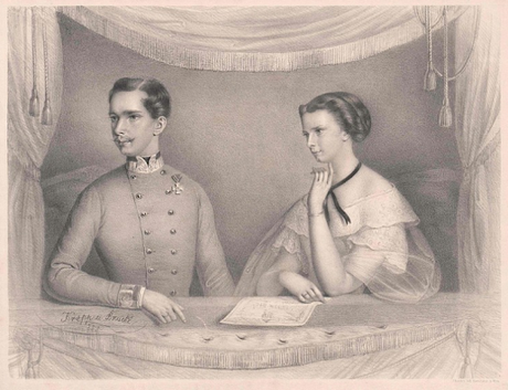 Franz Joseph und Elisabeth In der Kaiserloge / François-Joseph et Sissi dans la loge impériale — Lithograf/phie 1855