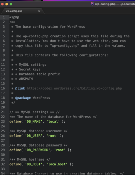 Comment migrer un site WordPress d’un hôte à un autre capture d'écran wp-config