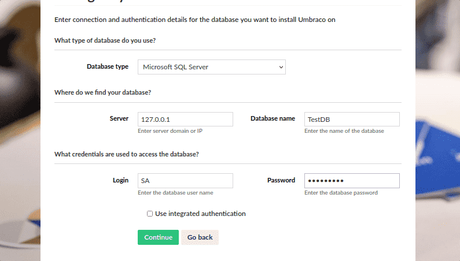 Ajouter les détails de la base de données du serveur SQL