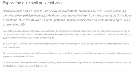 Galerie NMARINO  «  »Bardula «  » exploration dynamique du visible – jusqu’au 7 Mai 2022.