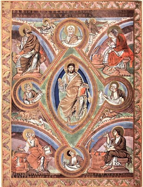 codex-aureus-de-saint-emmeran 870 ca Christ en majestel Munich, Bayerische Staatsbibliothek schema 2