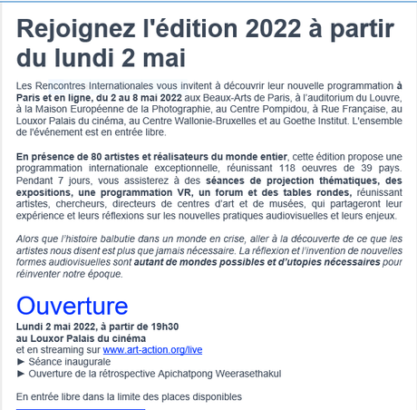 Rencontres Internationales PARIS/BERLIN 2 au 8 Mai 2022.
