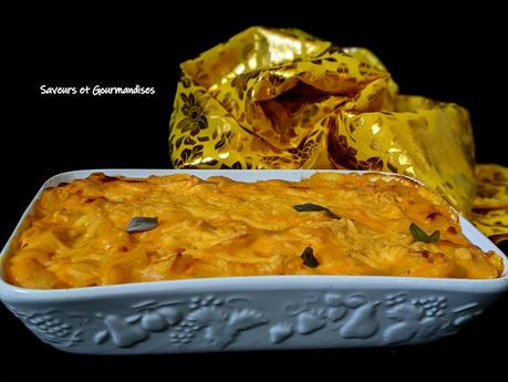 Macaroni aux fromages et aux patates douces. Sweet potato macaroni cheese.