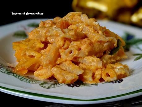 Macaroni aux fromages et aux patates douces. Sweet potato macaroni cheese.