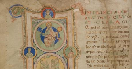 Initiale I 1125-30 Origene Homelies sur l'Ancien Testament St Omer BM MS 34 fol 1v IRHT