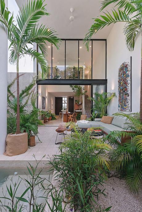 jardin tropical architecture Mexique piscine palmier