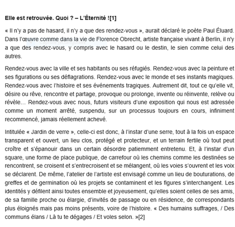 Galerie  Valérie Delaunay – Le jardin de verre/ Florence Obrecht . 5 Mai au 18 Juin 2022.