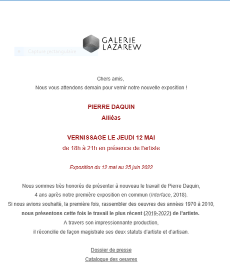 Galerie Lazarew – Exposition Pierre Daquin « Alliéas » à partir du 12 Mai 2022.