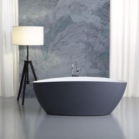 baignoire oval élégante moderne gris béton salle de bain contemporaine