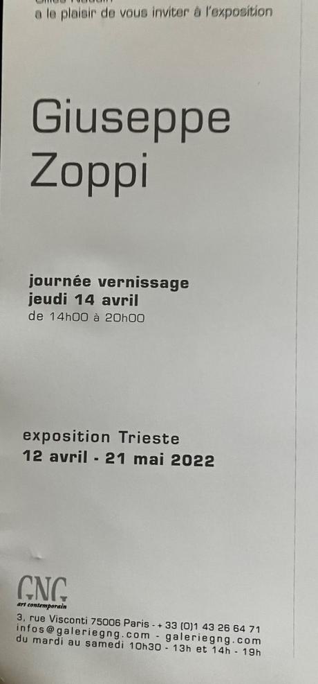 Galerie GNG  exposition Giuseppe Zoppi -jusqu’au 21 Mai 2022.