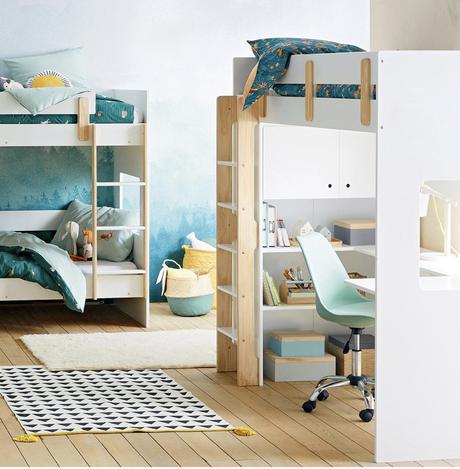 chambre 3 enfants lit superposé bois blanc