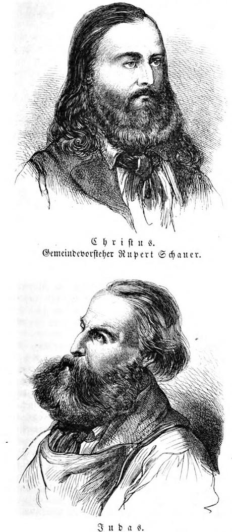 Oberammergau 1860 — Einzug Jesu in Jerusalem — Eine Zeichnung von Wilhelm Diez / 4 Schauspieler