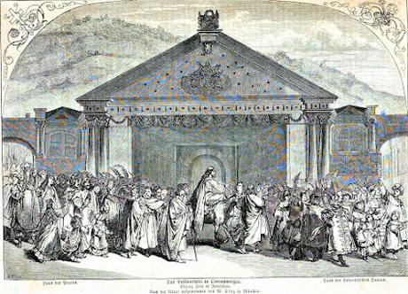Oberammergau 1860 — Einzug Jesu in Jerusalem — Eine Zeichnung von Wilhelm Diez / 4 Schauspieler
