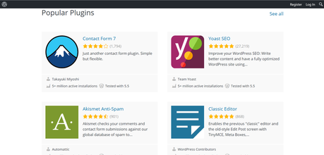 Une capture d'écran présentant quatre options de plug-in WordPress.
