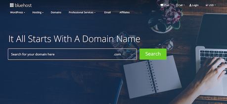 Comment utiliser WordPress : un guide pour les débutants Une capture d'écran d'une barre de recherche Bluehost sur un écran d'ordinateur.
