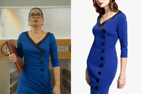 LOVESTRUCK HIGH : Principal Nelson’s blue dress in S1E03 and E04