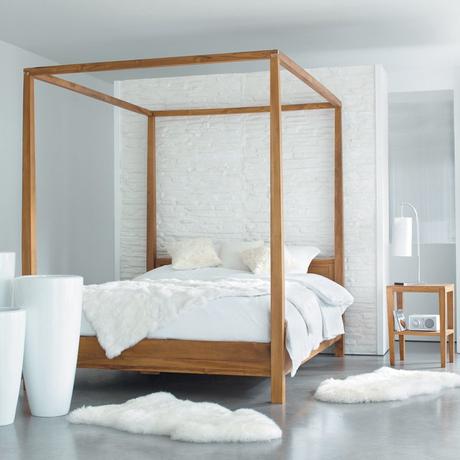 chambre moderne chic béton blanc bois baldaquin