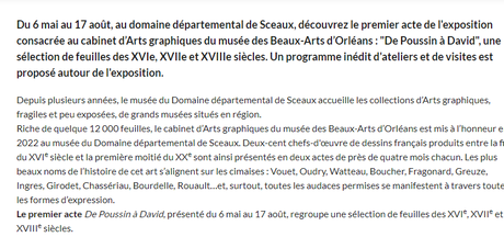 Musée du Parc de Sceaux – dessins français  » de Poussin à David  » jusqu’au 17 Août 2022.