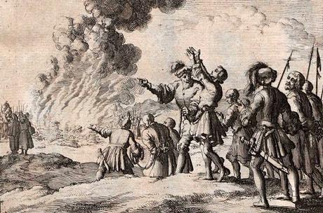 L'incendie des hérétiques d'Orléans, par Jan Luyken, du Miroir des Martyrs, 1685. Artokoloro / Alamy Photo stock.