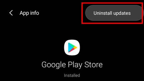 Bouton Désinstaller les mises à jour dans Google Play Store