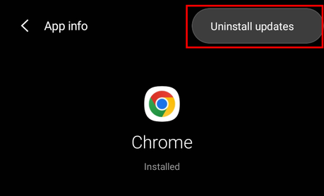 Bouton de désinstallation des mises à jour dans Google Chrome