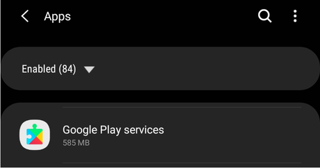 services Google Play dans la liste des applications Android