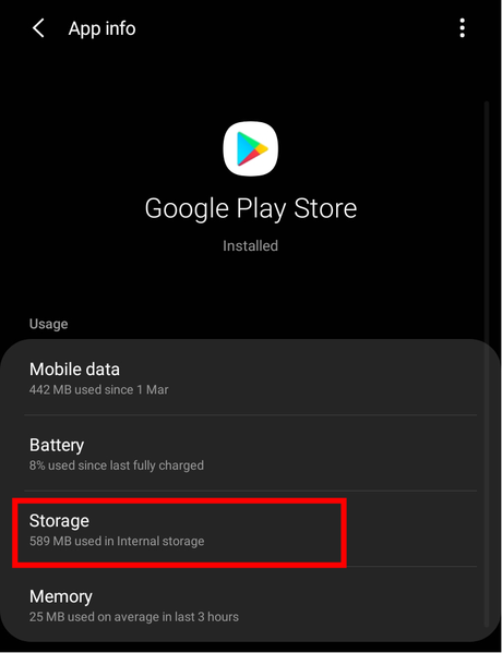 Stockage dans Google Play Store