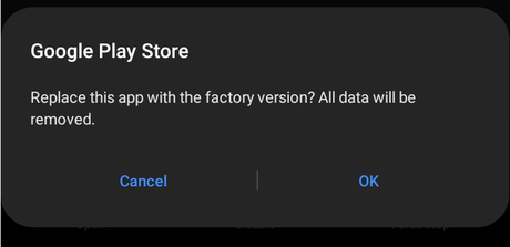 Confirmation de désinstallation des mises à jour dans Google Play Store