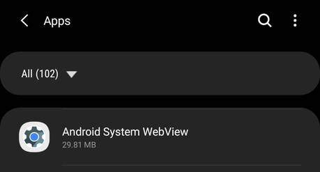 Android System WebView dans la liste des applications