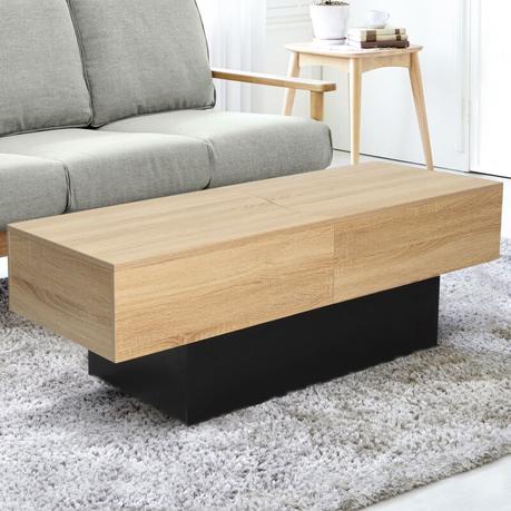 salon moderne canapé droit gris table basse bois