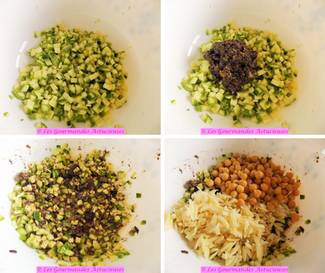 Salade complète courgettes, pois chiches, pâtes, basilic, olives et câpres (Vegan) Salade complète courgettes, pois chiches, pâtes, basilic, olives et câpres (Vegan)