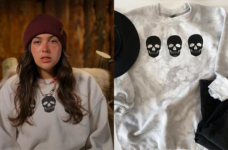 SNOWFLAKE MOUNTAIN : Devon’s 3 skulls print sweatshirt in S1E04