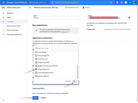 Guide d’intégration de l’API Google Sheets v4 Bon écran
