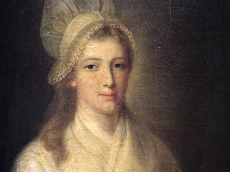 Charlotte Corday, peinte juste avant son exécution, par Jean-Jacques Hauer, 1793. Wiki Commons.