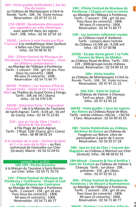 Val de Loire sud —- pour la semaine suivante : à partir du 16 Juillet au 23 Juillet 2022.