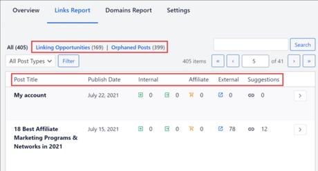 Capture d'écran du tableau de bord All-in-One SEO Link Assistant