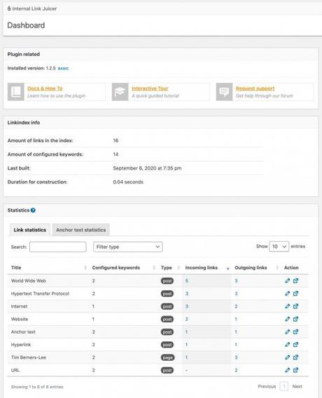 Capture d'écran de l'administrateur d'Internal Link Juicer.