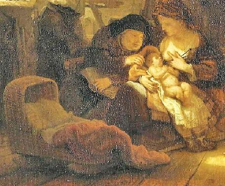 1640 Rembrandt (atelier) La Sainte famille avec Ste Anne louvre detail ste anne