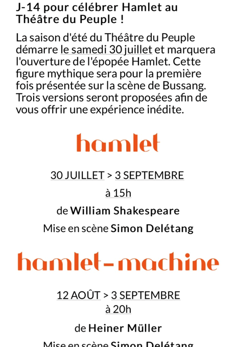 Théâtre du Peuple – à Bussang (Vosges) 30 Juillet au 3 Septembre 2022.